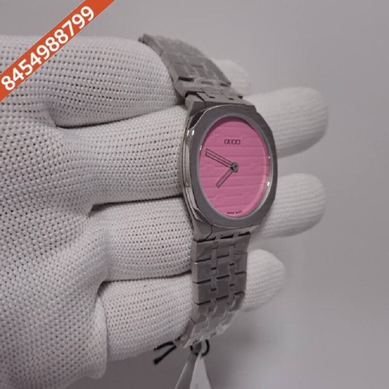Gucci Steel Sliver Bezel Pink Dial Swiss Watch - Image 2