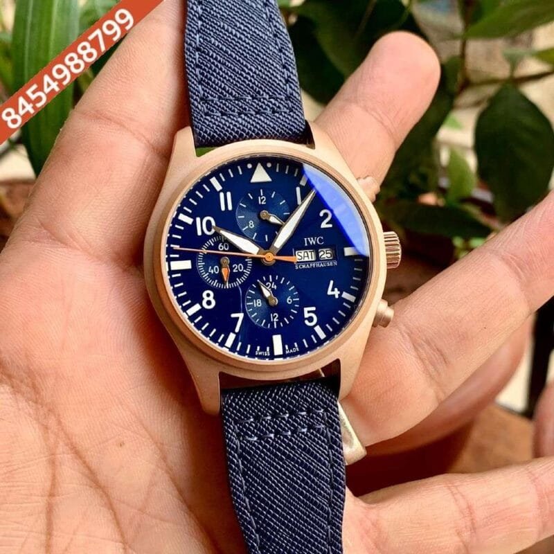 IWC Pilot’s Chronograph Rose Gold Case Blue Dial Swiss Watch