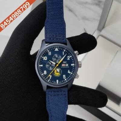 IWC Pilot’s Chronograph Silver Case Blue Dial Swiss Watch