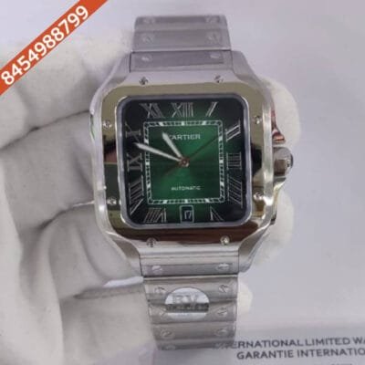 Cartier Santos 100 Steel Green Dial Full Sliver Swiss Automatic Watch