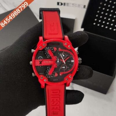 Diesel Mr.Daddy 2.0 Chronograph Black Dial Red Strap Swiss Watch
