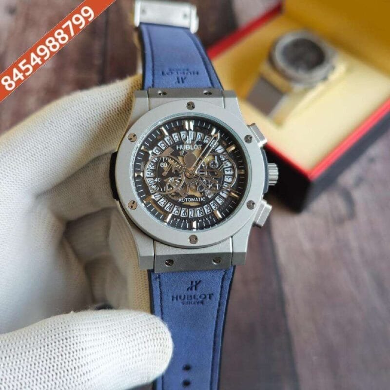 Hublot Classic Fussion Chronograph Steel Blue Leather Strap Watch