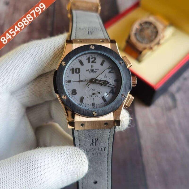 Hublot Vendom 3 Chronograph Full Grey Rose Gold Case Leather Strap Watch