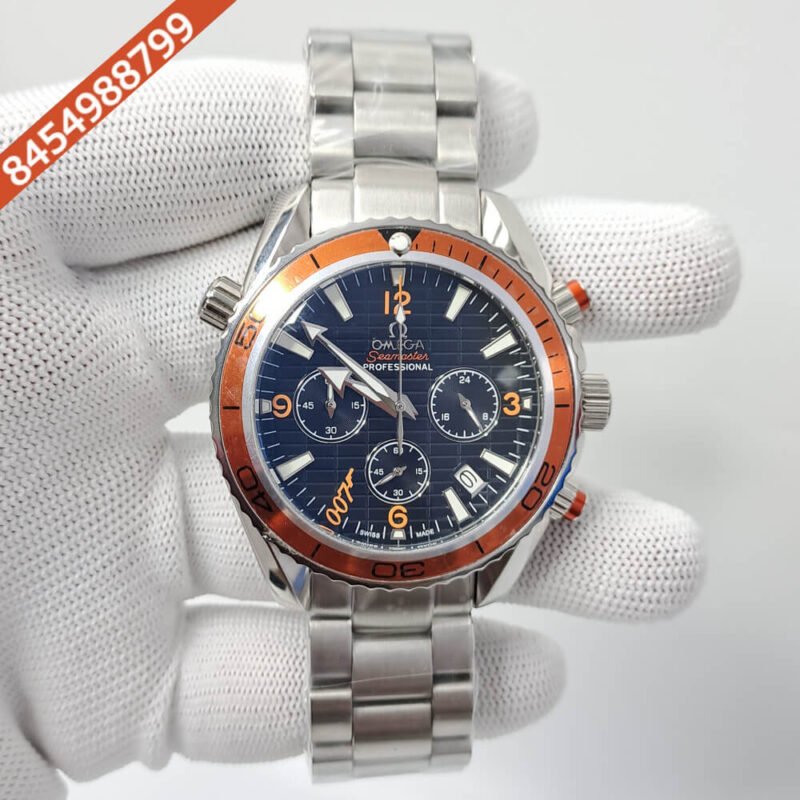 Omega Seamaster Planet Ocean 007 Chronograph Silver Blue Dial Watch
