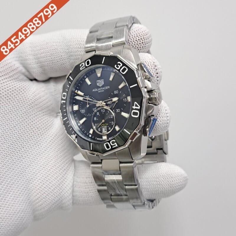 Tag Heuer Aquaracer Calibre 5 Chronograph Black Steel Strap Swiss Watch - Image 3