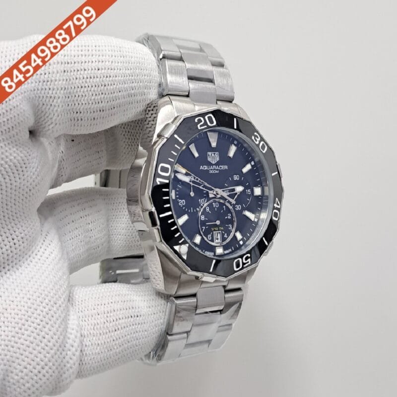 Tag Heuer Aquaracer Calibre 5 Chronograph Black Steel Strap Swiss Watch - Image 2