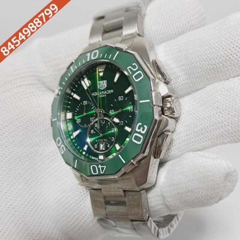 Tag Heuer Aquaracer Calibre 5 Chronograph Green Dial Steel Strap Swiss Watch - Image 3
