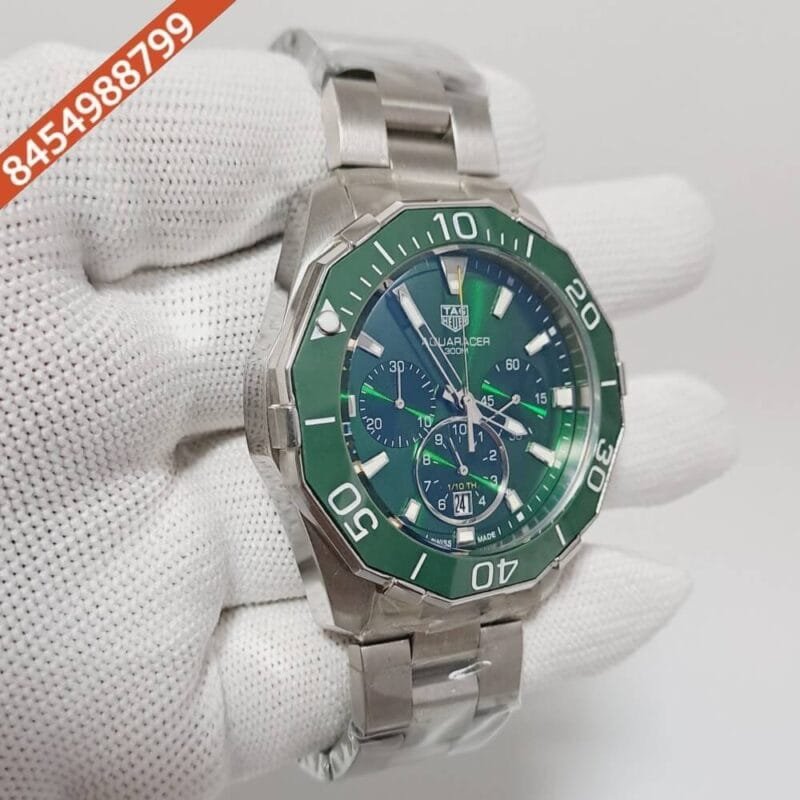 Tag Heuer Aquaracer Calibre 5 Chronograph Green Dial Steel Strap Swiss Watch - Image 2