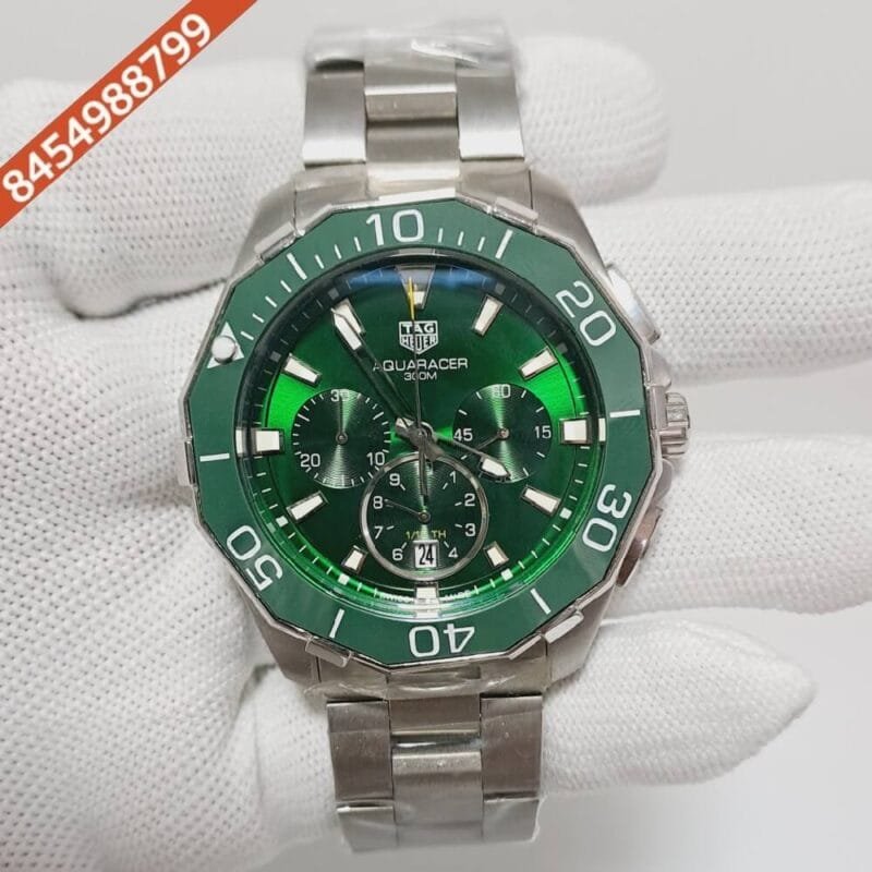 Tag Heuer Aquaracer Calibre 5 Chronograph Green Dial Steel Strap Swiss Watch