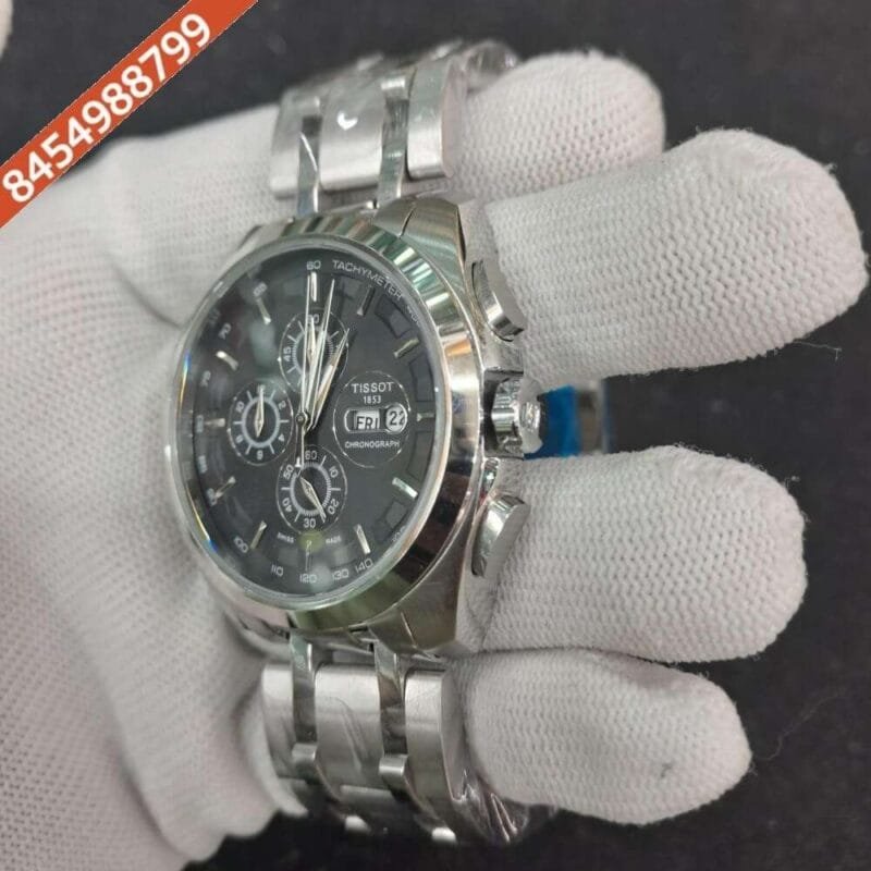 Tissot Couturier 1853 Tachy Day Date Chronograph Full Silver Black Dial Swiss Watch - Image 3