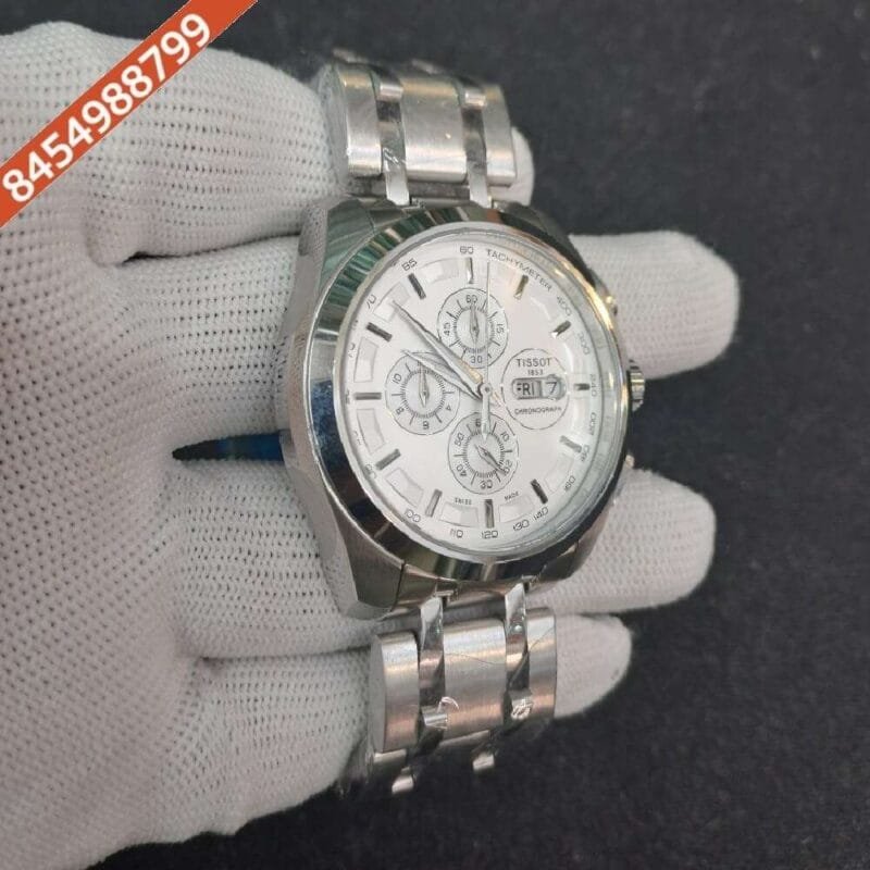 Tissot Couturier 1853 Tachy Day Date Chronograph Silver White Dial Swiss Watch - Image 2