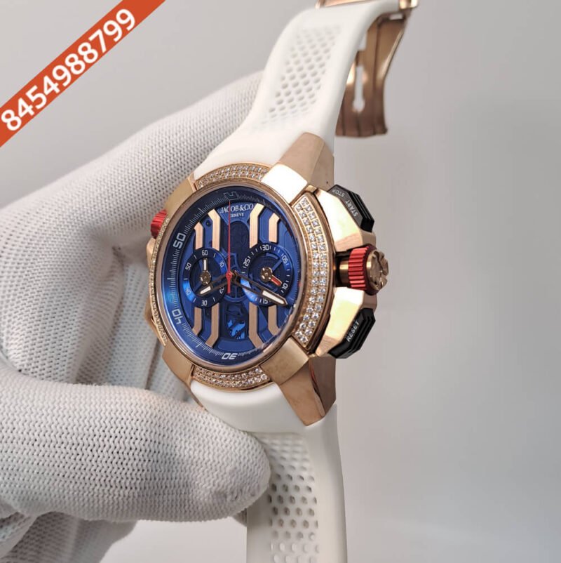 Jacob & Co Epic X Chronograph Rose Gold Diamond Blue Dial Swiss Automatic Watch - Image 2