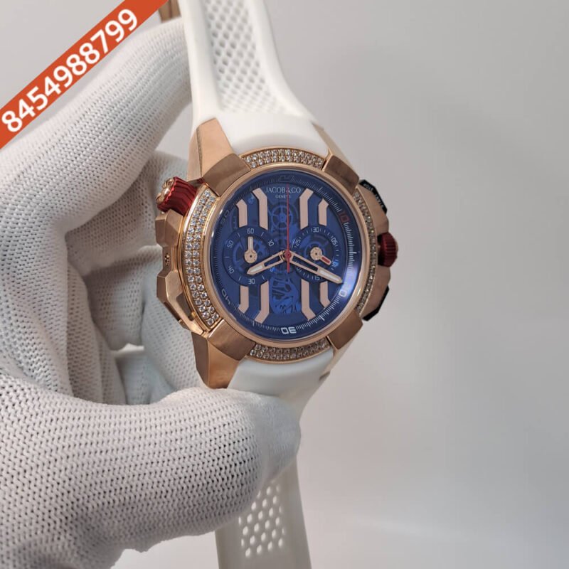 Jacob & Co Epic X Chronograph Rose Gold Diamond Blue Dial Swiss Automatic Watch - Image 3