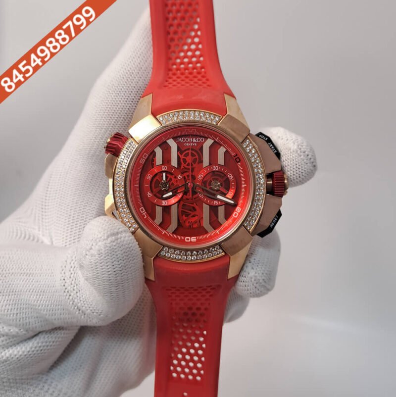 Jacob & Co Epic X Chronograph Rose Gold Diamond Red Dial Swiss Automatic Watch