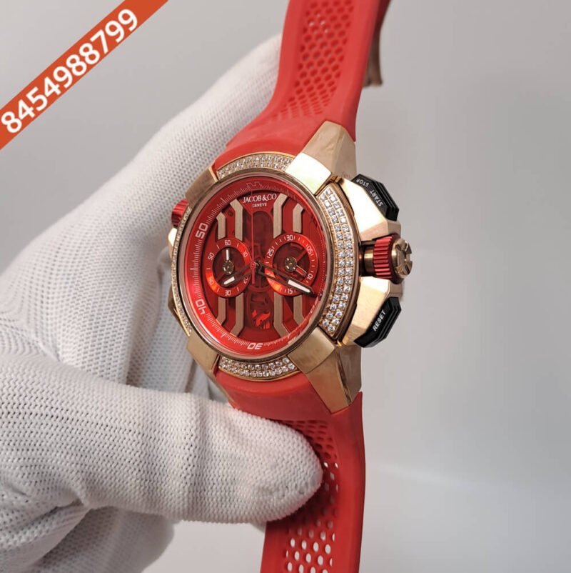 Jacob & Co Epic X Chronograph Rose Gold Diamond Red Dial Swiss Automatic Watch - Image 2