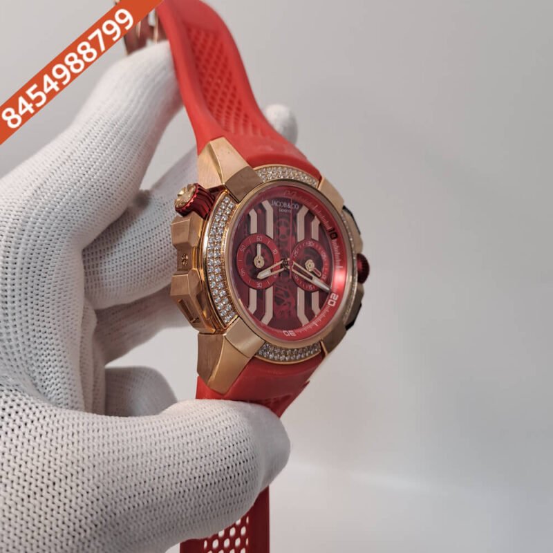 Jacob & Co Epic X Chronograph Rose Gold Diamond Red Dial Swiss Automatic Watch - Image 3
