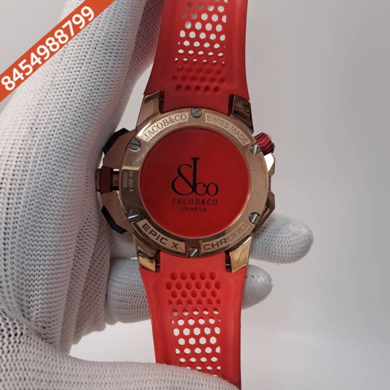 Jacob & Co Epic X Chronograph Rose Gold Diamond Red Dial Swiss Automatic Watch - Image 4