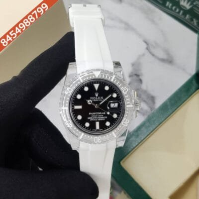 Rolex Submariner Phantomlab Black Dial White Strap Swiss Automatic Watch