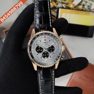 Breitling NAVITIMER Chronograph Blue Dial Black Leather Strap Swiss Watch