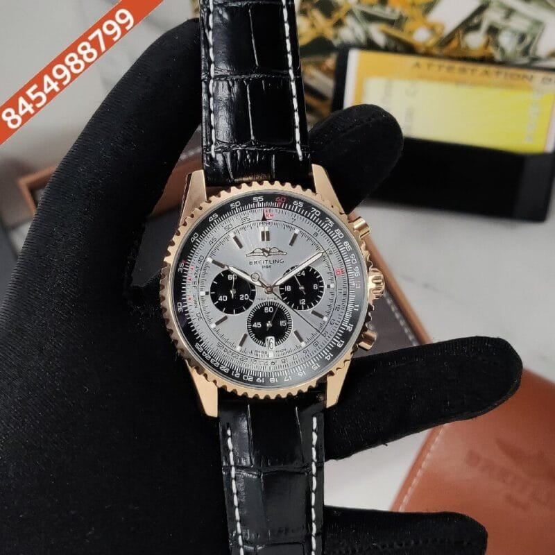 Breitling NAVITIMER Chronograph Blue Dial Black Leather Strap Swiss Watch