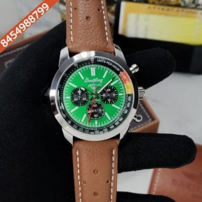 Breitling Top Time B01 Ford Mustang Green Dial Brown Lether Strap Swiss Watch