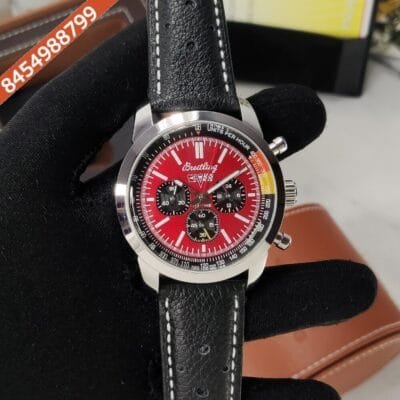 Breitling Top Time Red Dial Black Leather Strap Swiss Watch