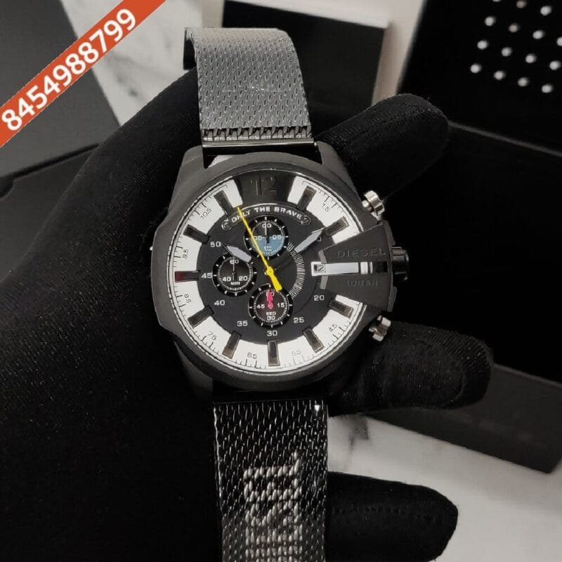 Diesel Mega Black Dial Stainless Steel Strap Swiss Watch