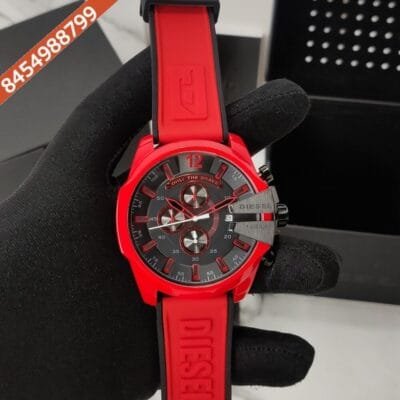 Diesel Mega Chief Chronograph Red Black Dial Red Silicone Strap Swiss Watch