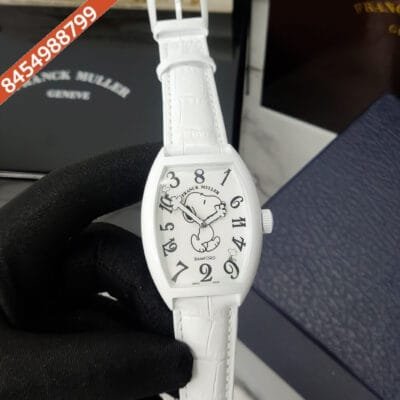 Franck Muller CRAZY HOURS ARCTIC SNOOPY White Dial White Leather Strap Automatic Watch