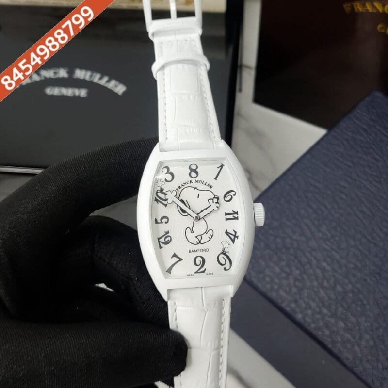 Franck Muller CRAZY HOURS ARCTIC SNOOPY White Dial White Leather Strap Automatic Watch
