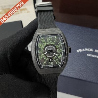 Franck Muller VANGUARD Carbon luminous Dial Black Leather Strap Automatic Watch