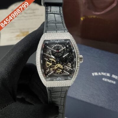 Franck Muller Vanguard Skeleton Dial Black Leather Strap Automatic Watch