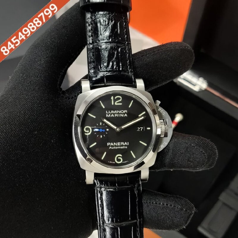 Buy First Copy Luminor Panerai Marina Black Dial Stainless Steel Case Black Leather Strap Automatic Watch at Luxecartindia.in. Swiss automatic movement, luxury replica watch, best price in India.