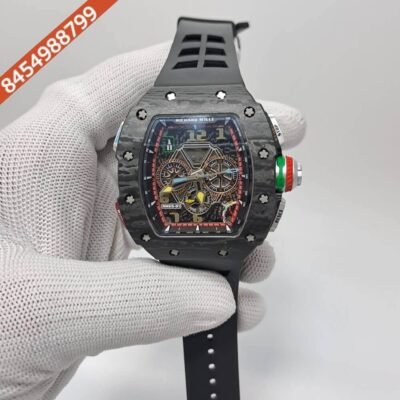 Richard Mille Black TPT Carboon Scratch Skeleton Dial Silicon Strap Automatic Watch