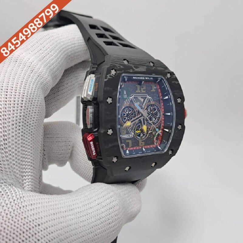 Richard Mille Black TPT Carboon Scratch Skeleton Dial Silicon Strap Automatic Watch - Image 3