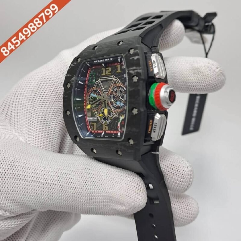 Richard Mille Black TPT Carboon Scratch Skeleton Dial Silicon Strap Automatic Watch - Image 2