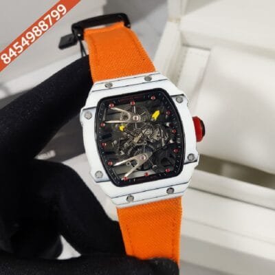 Richard Mille RAFAEL NADAL Skeleton Dial Stainless Steel Silver Case Orange Nylon Strap Automatic Watch