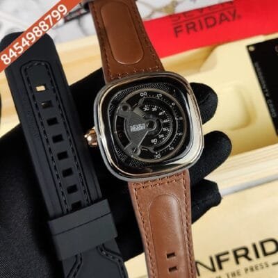 Seven Friday Fashion Grey Dial Stainless Steel case Brown Leather Strap Automatic Watch