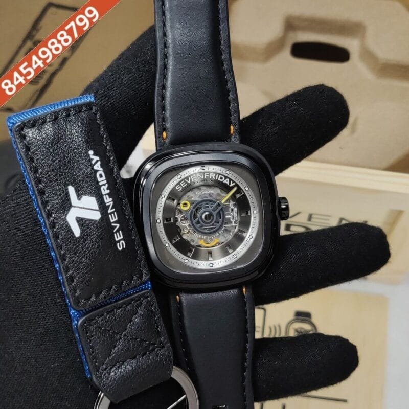 Seven Friday T-Series Skeleton Dial Stainless Steel Case Black Leather Strap Automatic Watch