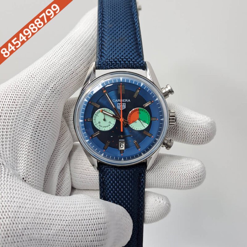 TAG Heuer Carrera Skipper Blue Dial Blue Leather Strap Swiss Watch