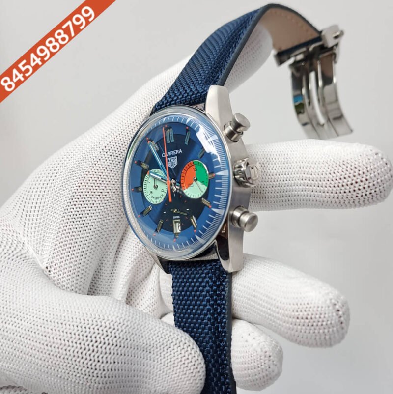 TAG Heuer Carrera Skipper Blue Dial Blue Leather Strap Swiss Watch - Image 2