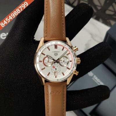 Tag Heuer Carrera Chronosprint X Porsche White Dial Brown Leather Strap Swiss Watch