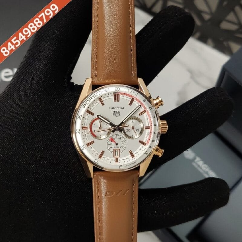 Tag Heuer Carrera Chronosprint X Porsche White Dial Brown Leather Strap Swiss Watch