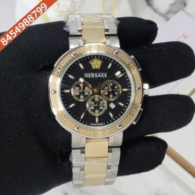 Versace Chronograph Black Dial Dual Tone Strap Swiss Watch