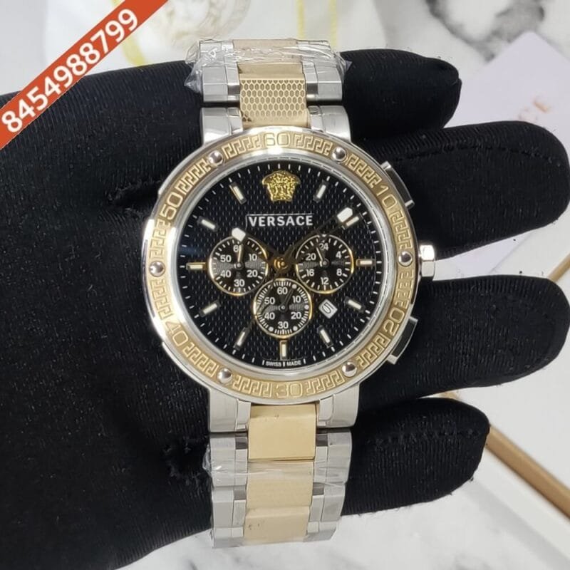 Versace Chronograph Black Dial Dual Tone Strap Swiss Watch