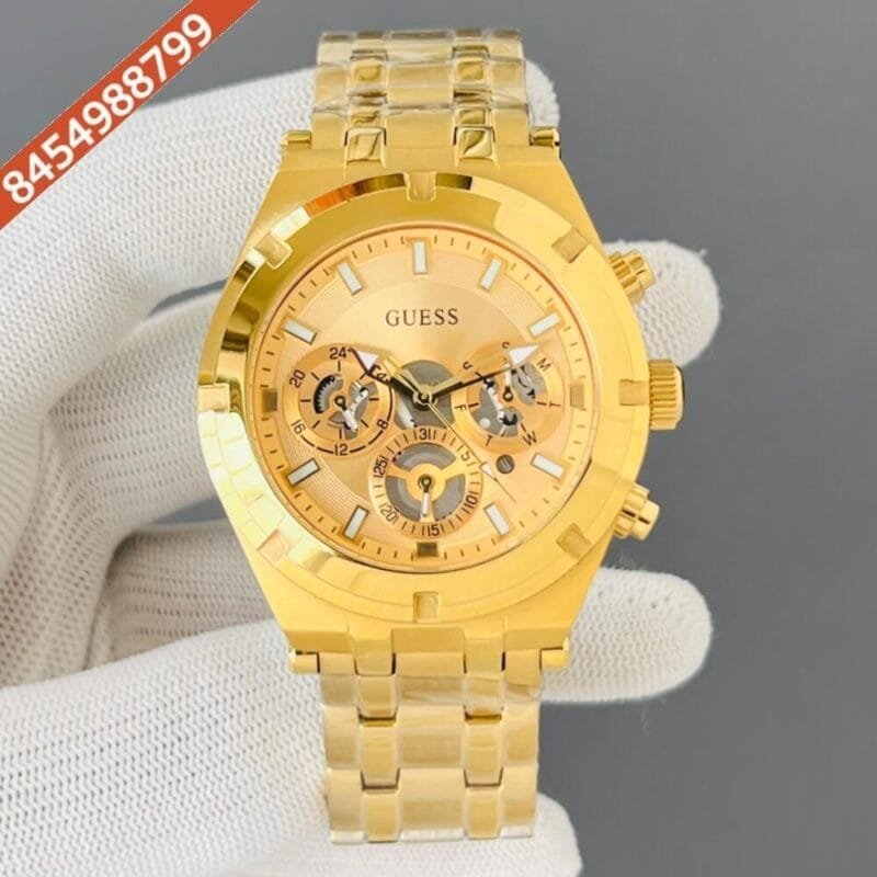 GUESS CONTINENTAL Multifunction Steel Golden Watch Gold Dial Swiss Watch