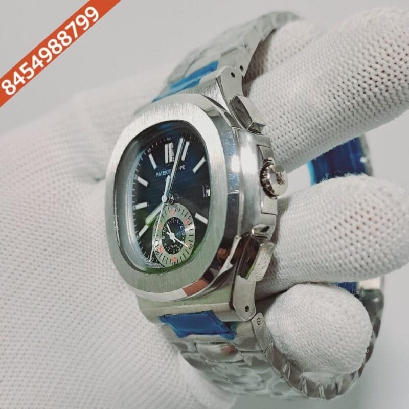 Patek Philippe Stainless Steel Nautilus Chronograph Blue Dial Stainless Steel Strap Swiss Automatic Watch - Image 3