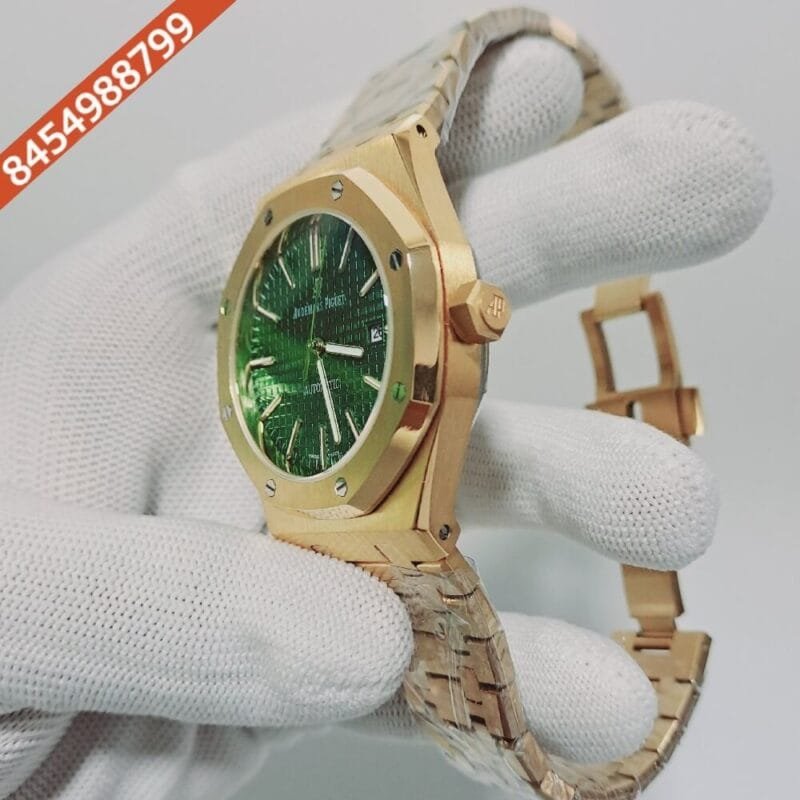 Audemars Piguet Royal Oak Gold Green Dial Swiss Automatic Watch - Image 3