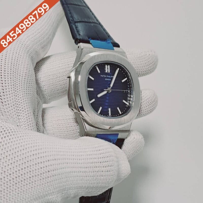 Patek Phillippe Nautilus Blue Dial Blue Leather Strap Swiss Automatic Watch - Image 2