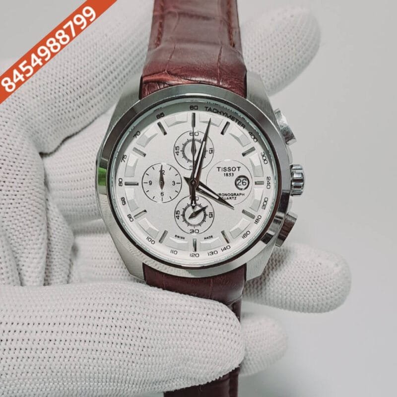Tissot Coutrier 1853 Date Only Chronograph White Dial Leather Strap Swiss watch